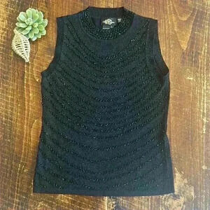 Ziani Couture | Shimmery Beaded Black High Neck Tank Top